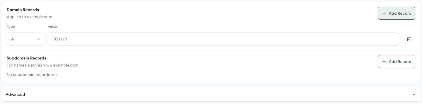 Add root and subdomain records in DNX Manage