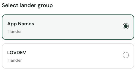 Select lander group with App Names selected