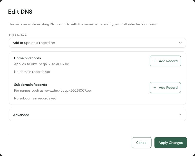 Select domains and open Edit DNS in DNX Manage