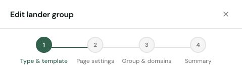 Edit lander group wizard with four setup steps