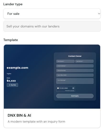 For sale selected with the DNX BIN & AI template card