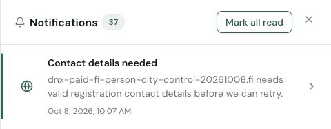 Open the notification list in DNX Manage